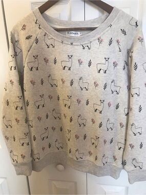 L.A Soul Light Gray Crewneck Sweater with Llama & Pink Sprig Print